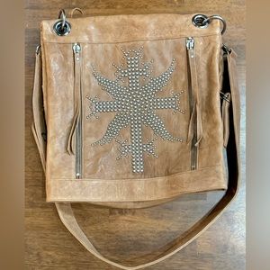 Rare Thomas Wydle suncross khaki leather bag with skull interior